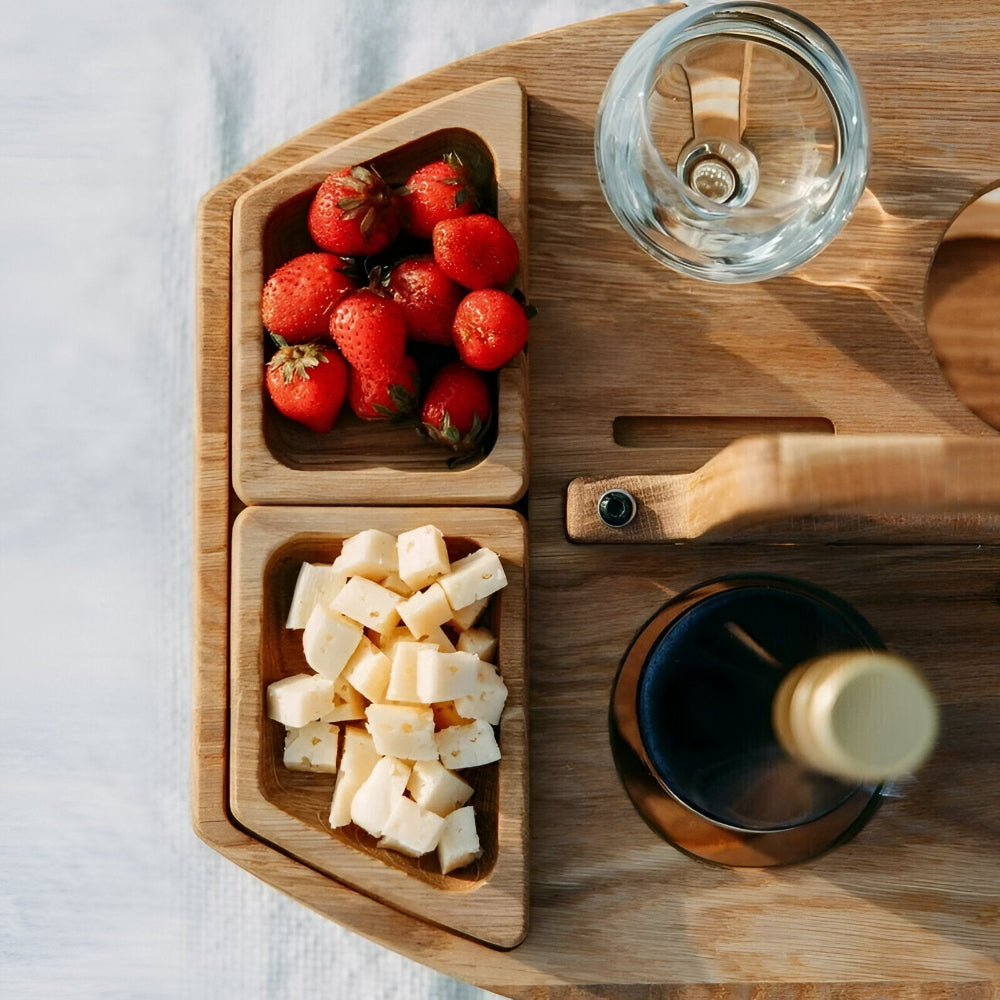 Table de Pique-Nique - Bois Amovible Avec Compartiments Pour Verres et Bouteilles