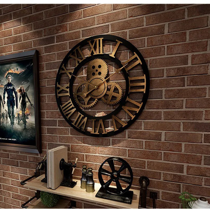 Horloge Murale en Bois - Horloge Rétro Industrielle Ronde de 30 cm pour Intérieur