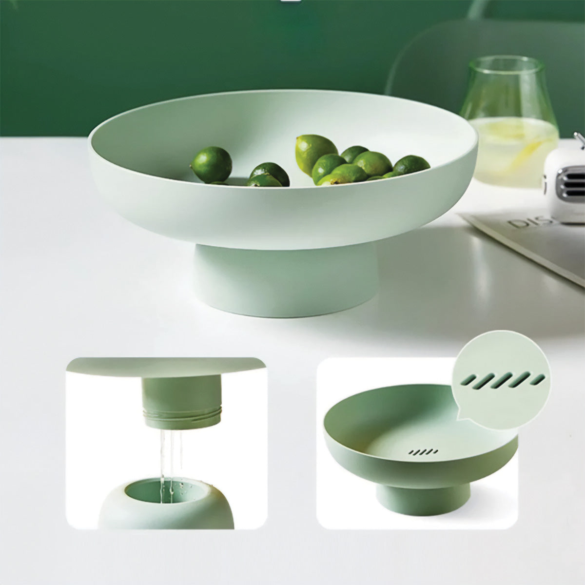 Panier à Fruits Rond - Panier de Rangement Vert et Aéré pour Plan de Travail