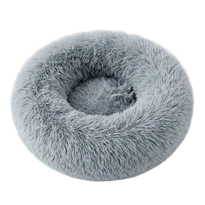 Lit Rond pour Chien et Chat - Nylon et Fausse Fourrure avec Bord Rembourré