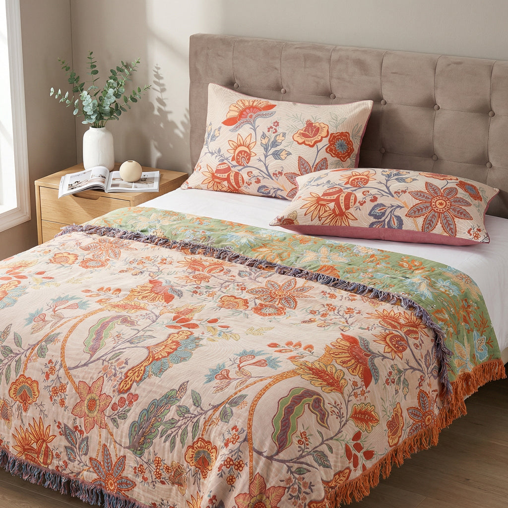 Housses de Coussin Florales Boho - Lot de 2 en Coton pour Coussins