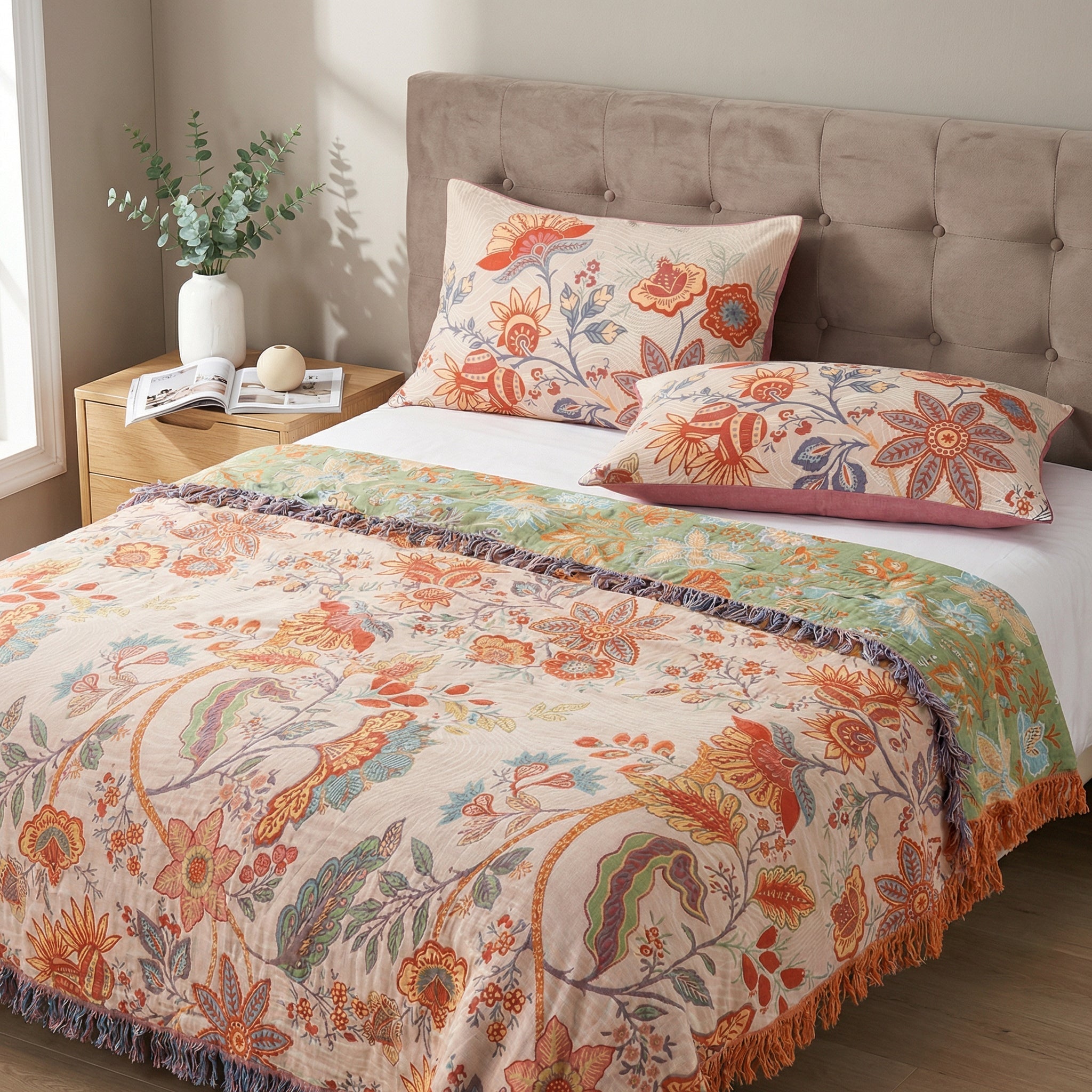 Housses de Coussin Florales Boho - Lot de 2 en Coton pour Coussins