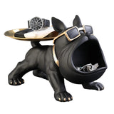 Statue Bouledogue Français Majordome - Figurine Décorative Orange avec Plateau de Rangement
