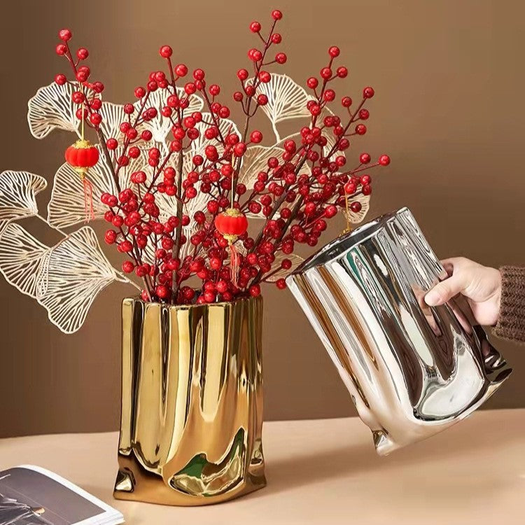 Vase Réfléchissant Argenté - Vase Décoratif en Céramique avec Finition en Électroplaqué