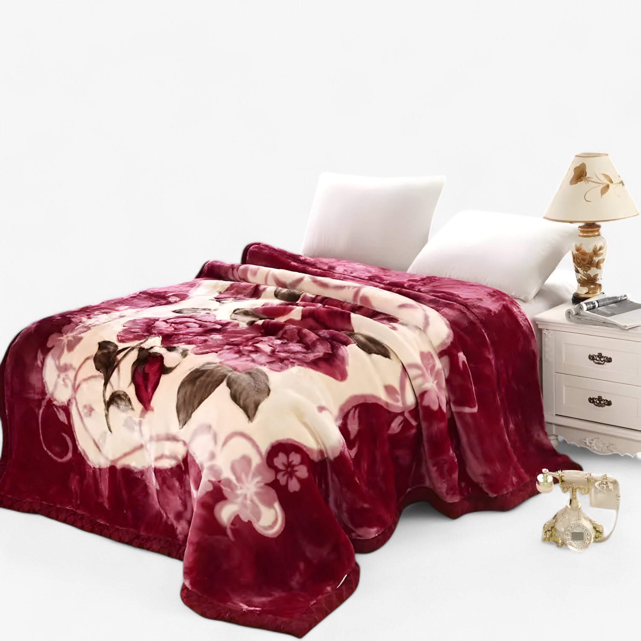 Couverture Polaire Florale - Plaid Doux en Microfibre avec Motif de Fleurs Roses