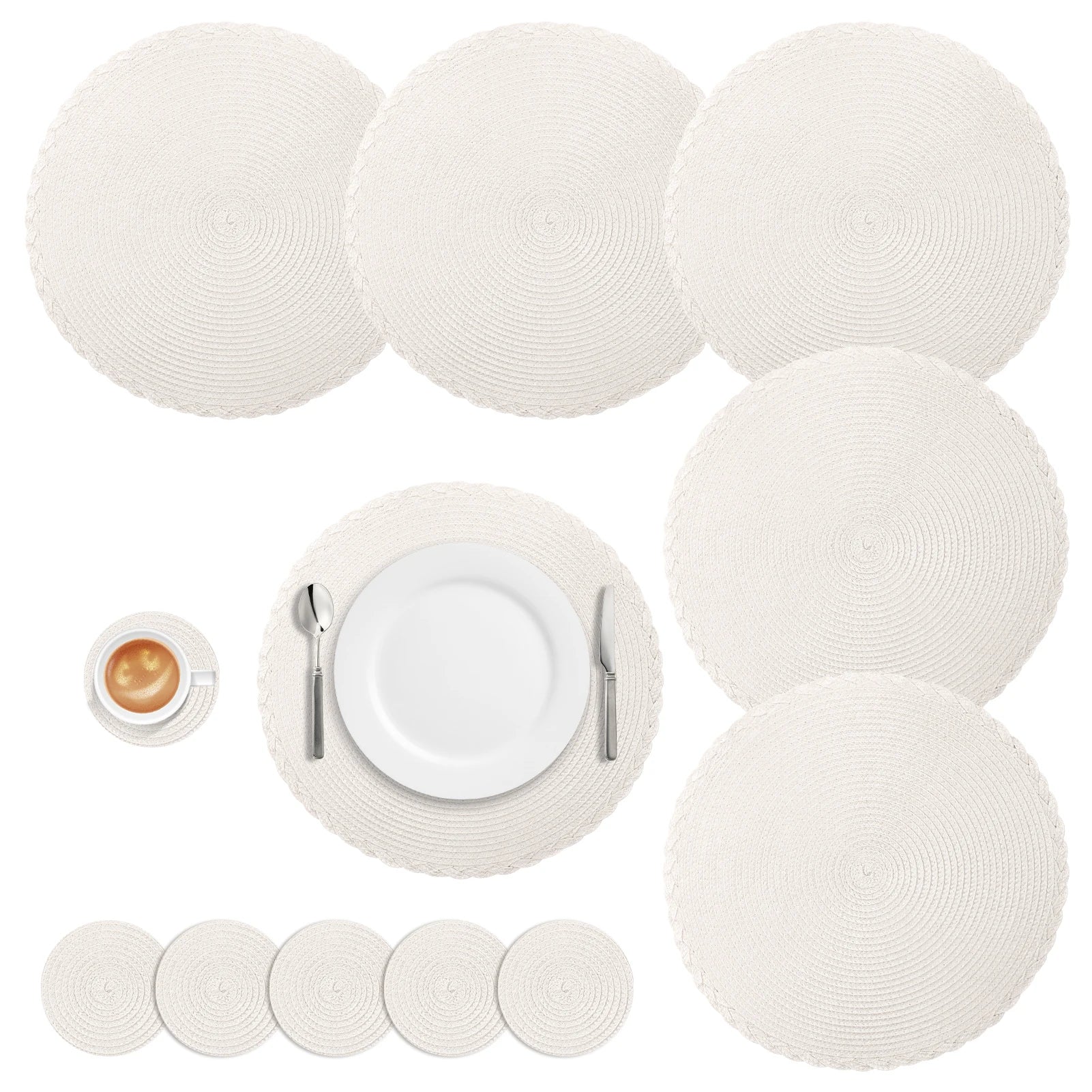 Sets de Table Tressés - 12 Sous-verres Ronds Antidérapants et Résistants à la Chaleur