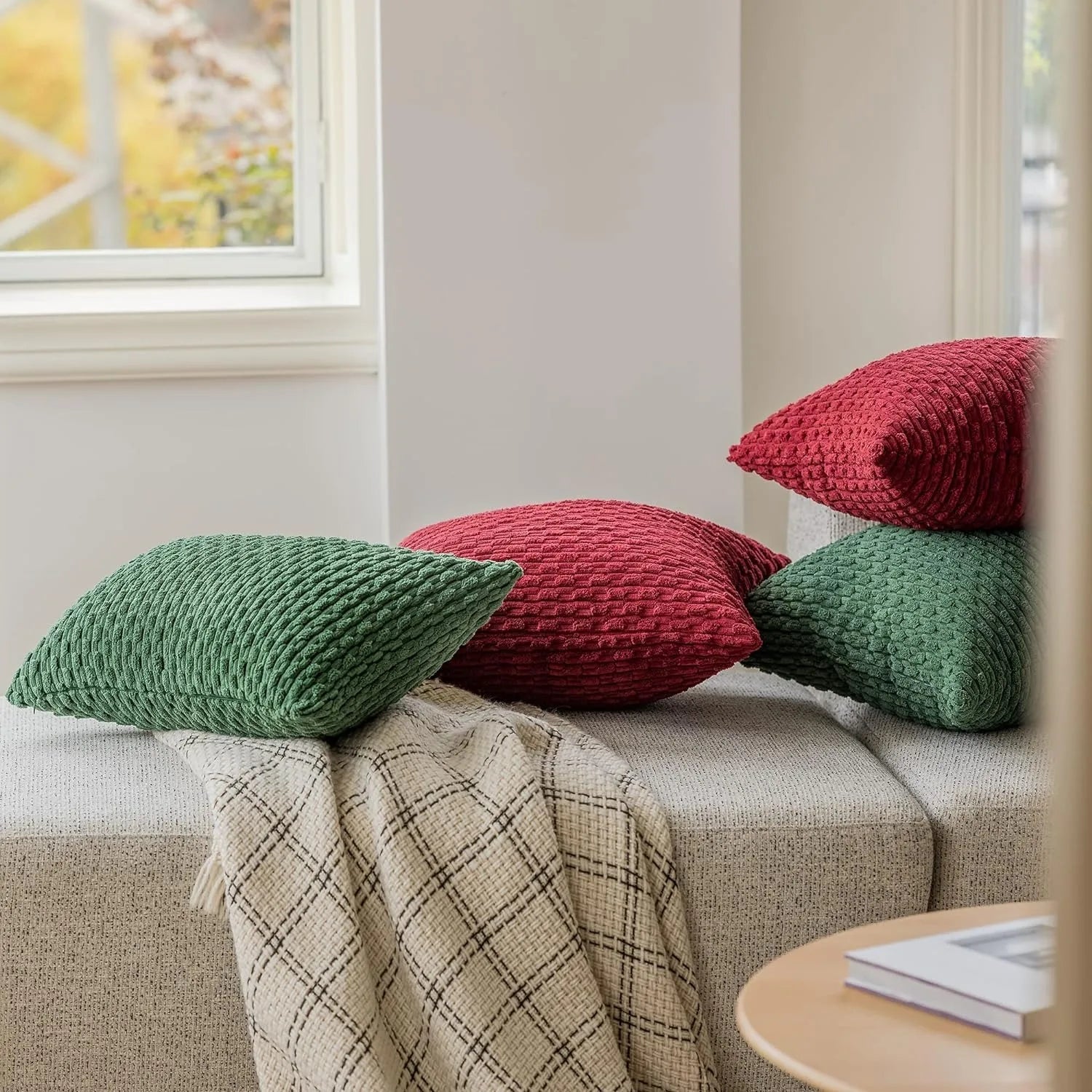 Housse de Coussin en Velours Côtelé - Housse Texturée pour Canapé, Lit et Fauteuil