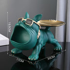 Statue Bouledogue Français Majordome - Figurine Décorative Orange avec Plateau de Rangement