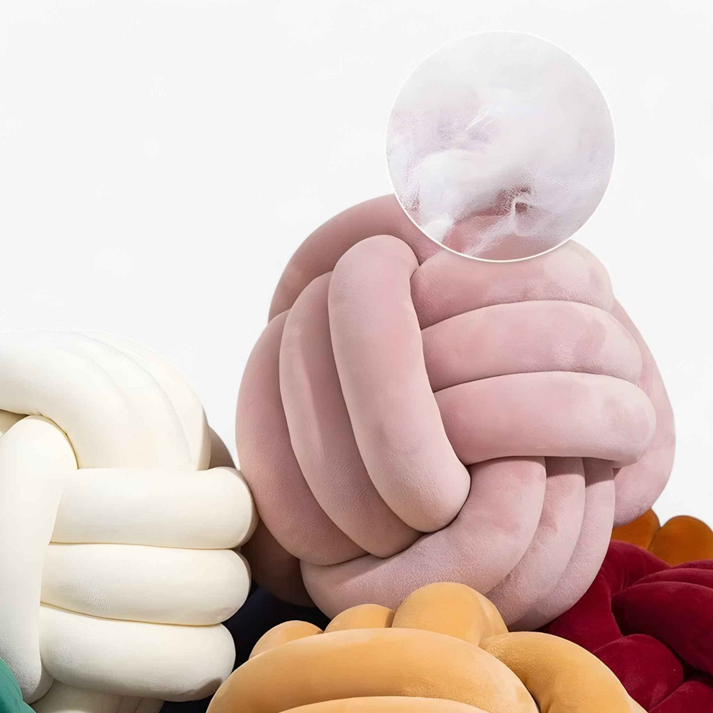Coussin Rond en Peluche - Coussin Décoratif Noué avec Rembourrage en Coton PP