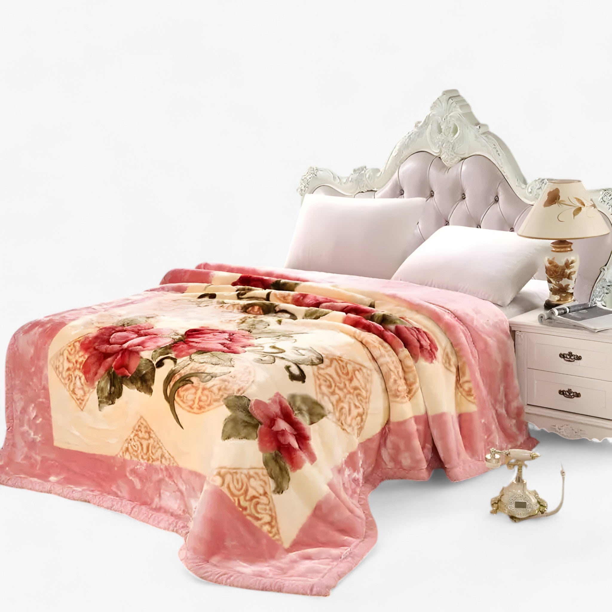 Couverture Polaire Florale - Plaid Doux en Microfibre avec Motif de Fleurs Roses