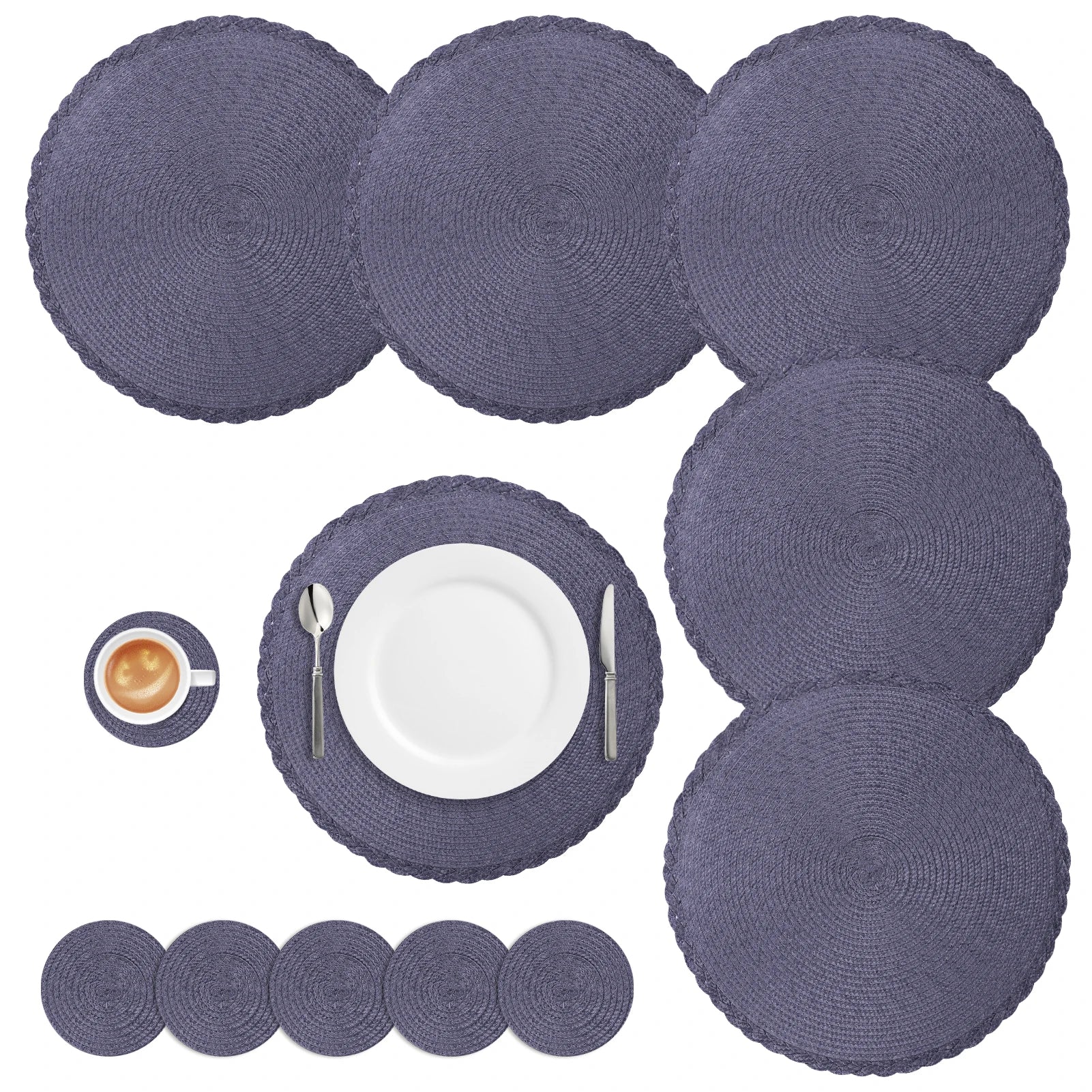 Sets de Table Tressés - 12 Sous-verres Ronds Antidérapants et Résistants à la Chaleur