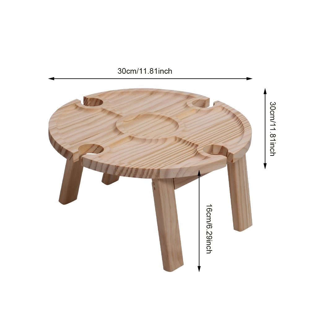 Table de Pique-Nique Portable - Table Pliante en Bois avec Supports pour Verres et Bouteille