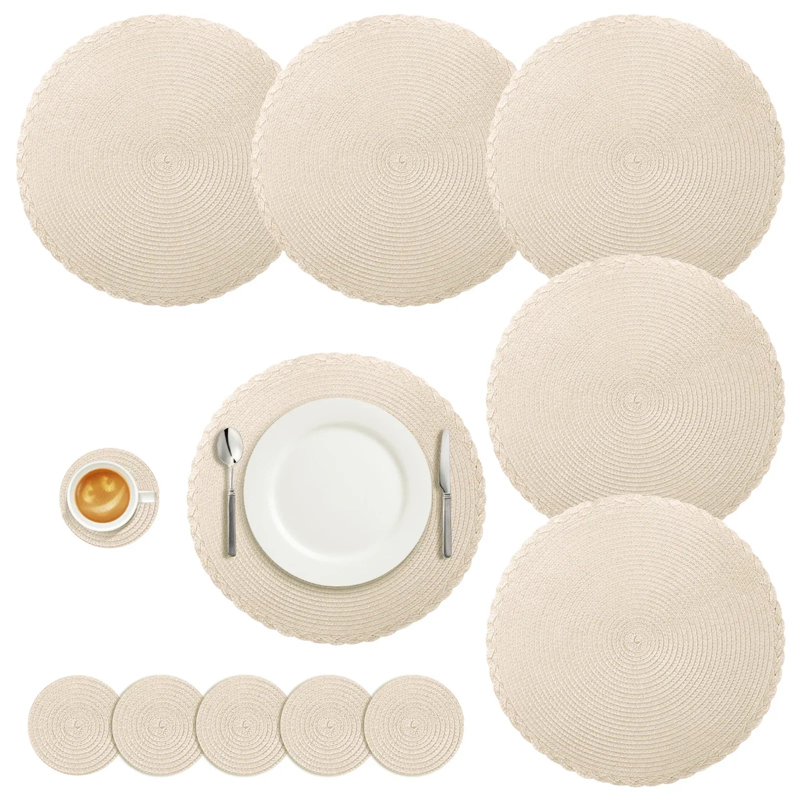 Sets de Table Tressés - 12 Sous-verres Ronds Antidérapants et Résistants à la Chaleur