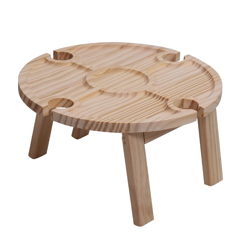 Table de Pique-Nique Portable - Table Pliante en Bois avec Supports pour Verres et Bouteille