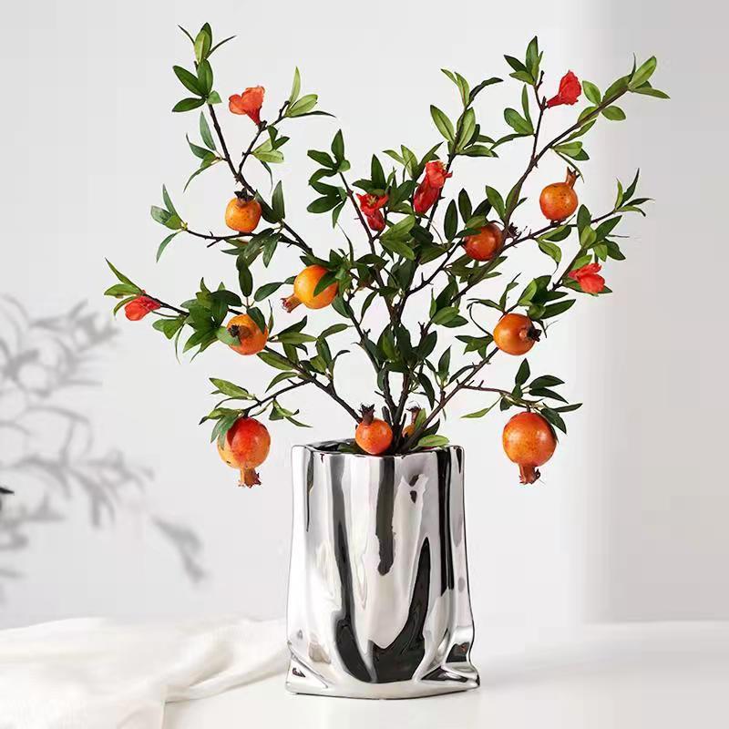 Vase Réfléchissant Argenté - Vase Décoratif en Céramique avec Finition en Électroplaqué