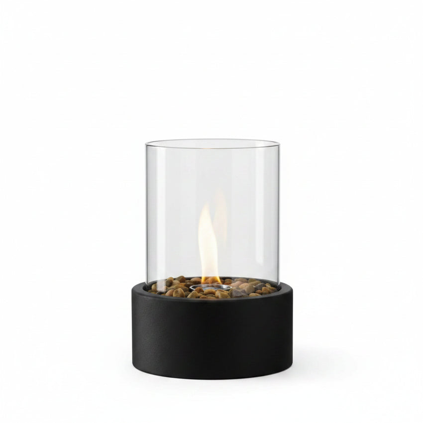 Cheminée de Table Portable à l'Éthanol - Foyer en Métal et Verre pour Intérieur & Extérieur