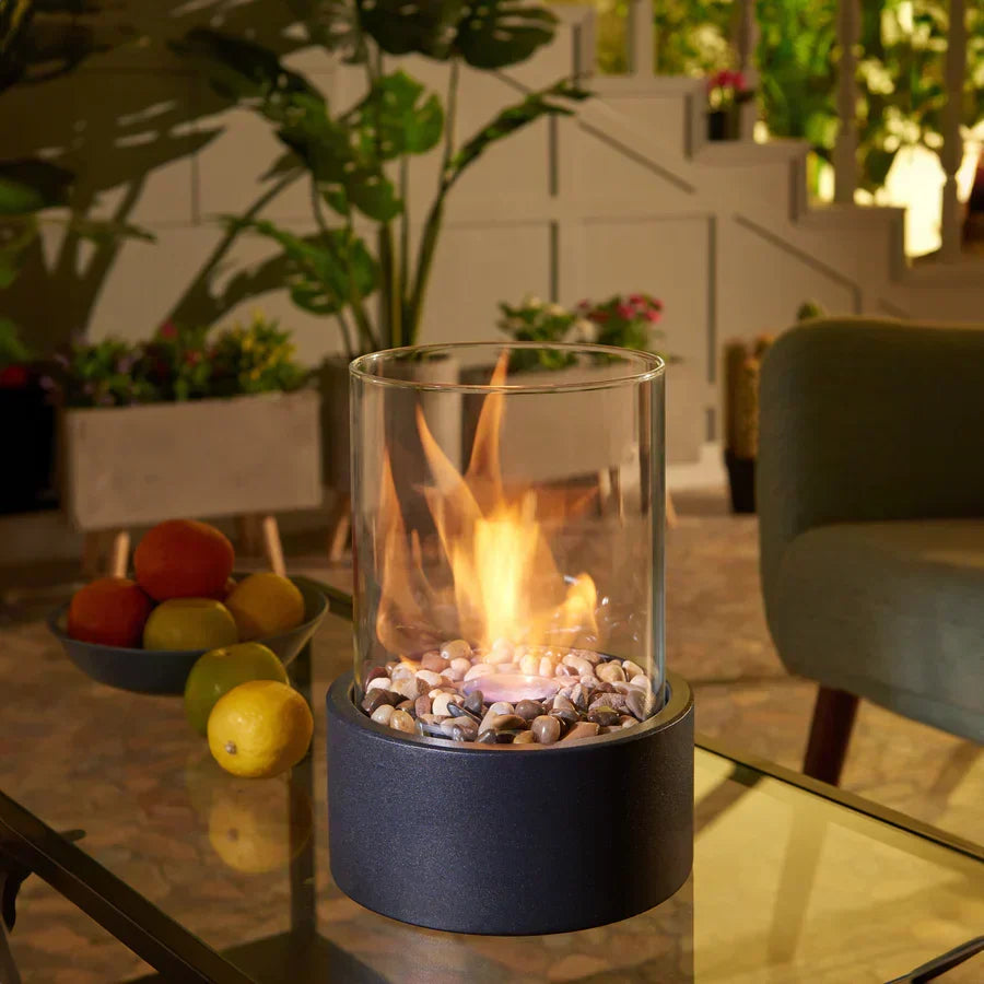 Cheminée de Table Portable à l'Éthanol - Foyer en Métal et Verre pour Intérieur & Extérieur