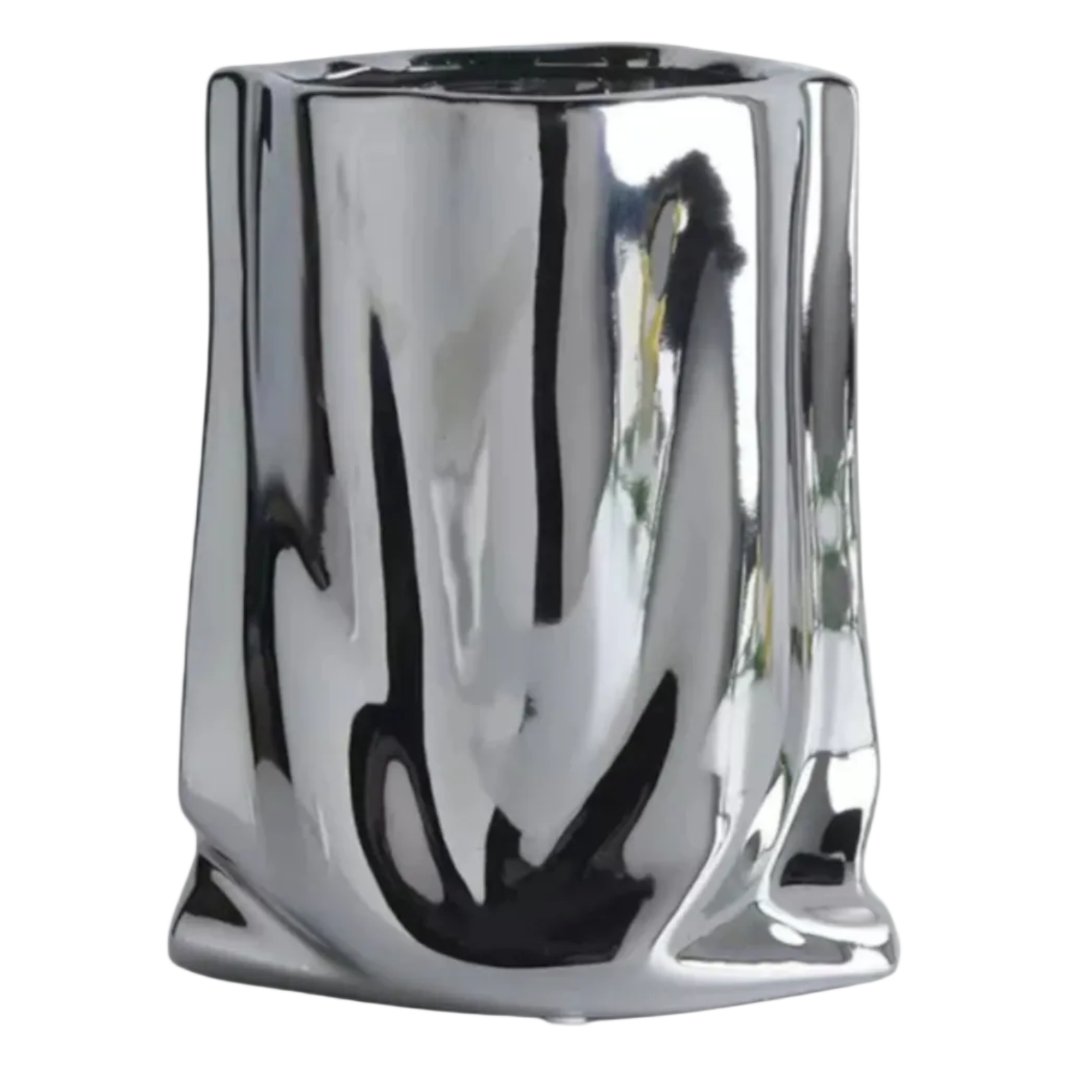 Vase Décoratif en Céramique - Vase Sculptural avec Finition Métallique Argentée ou Dorée