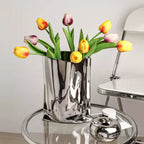 Vase Réfléchissant Argenté - Vase Décoratif en Céramique avec Finition en Électroplaqué
