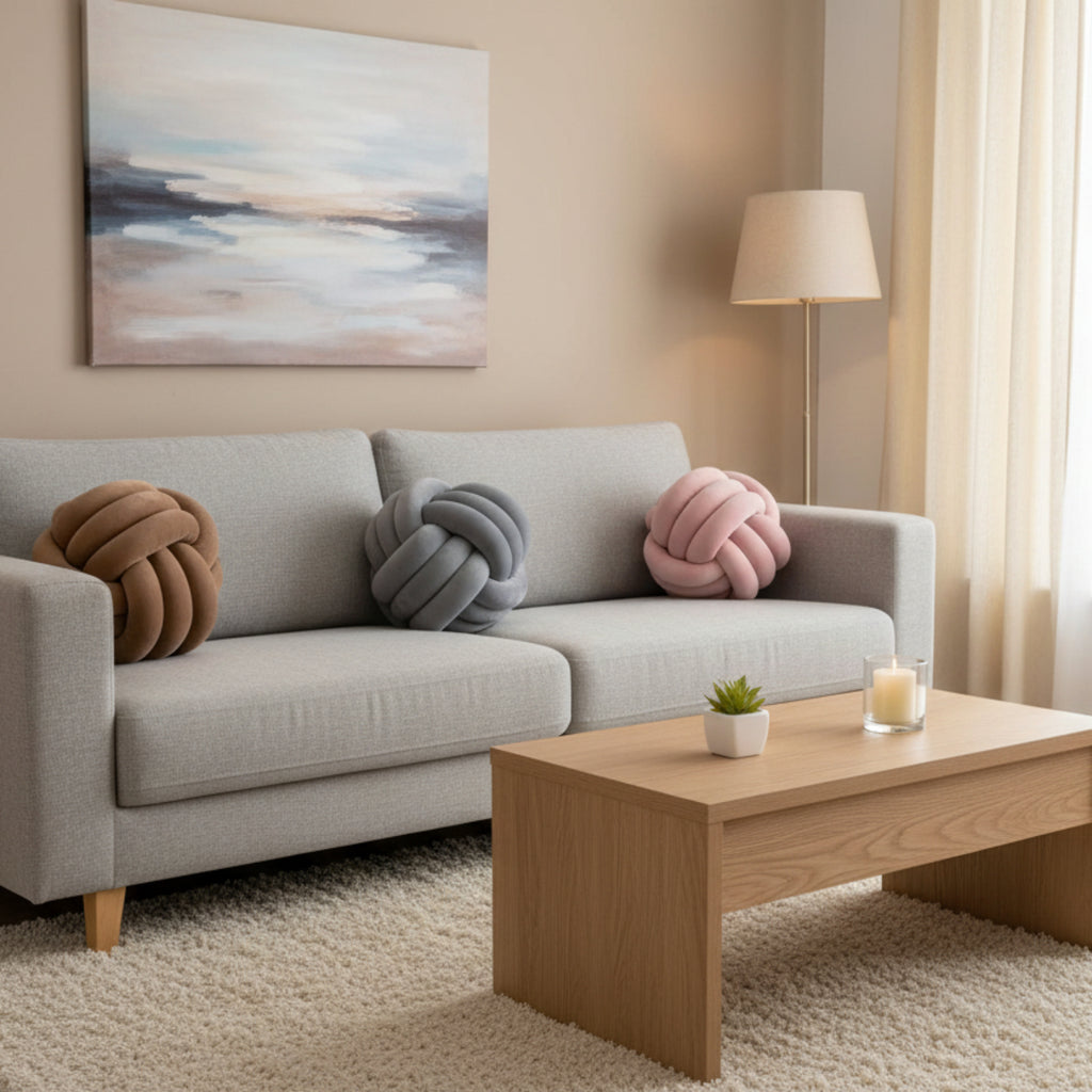Coussin Rond en Peluche - Coussin Décoratif Noué avec Rembourrage en Coton PP