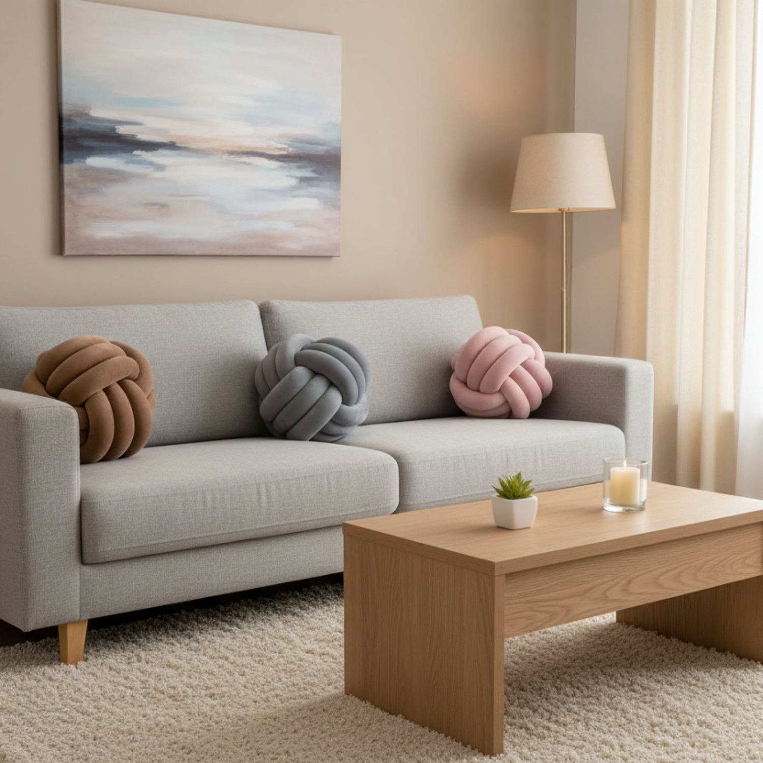 Coussin Rond en Peluche - Coussin Décoratif Noué avec Rembourrage en Coton PP