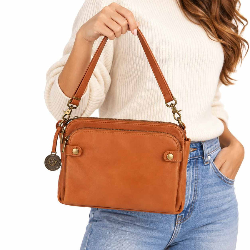Sac Bandoulière en Cuir Véritable - Modèle Sangle Réglable avec Fermeture Zippée