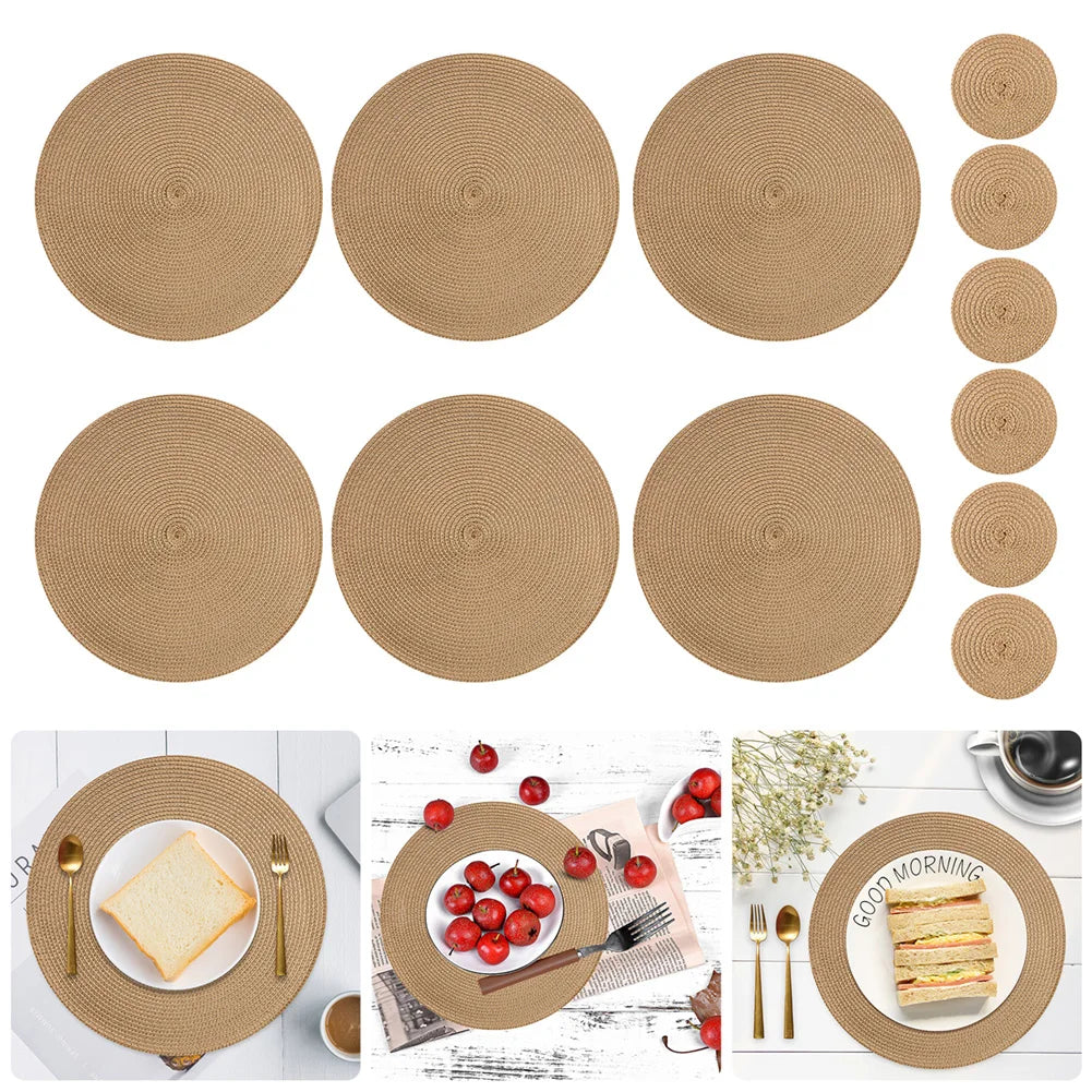 Sets de Table Tressés - 12 Sous-verres Ronds Antidérapants et Résistants à la Chaleur