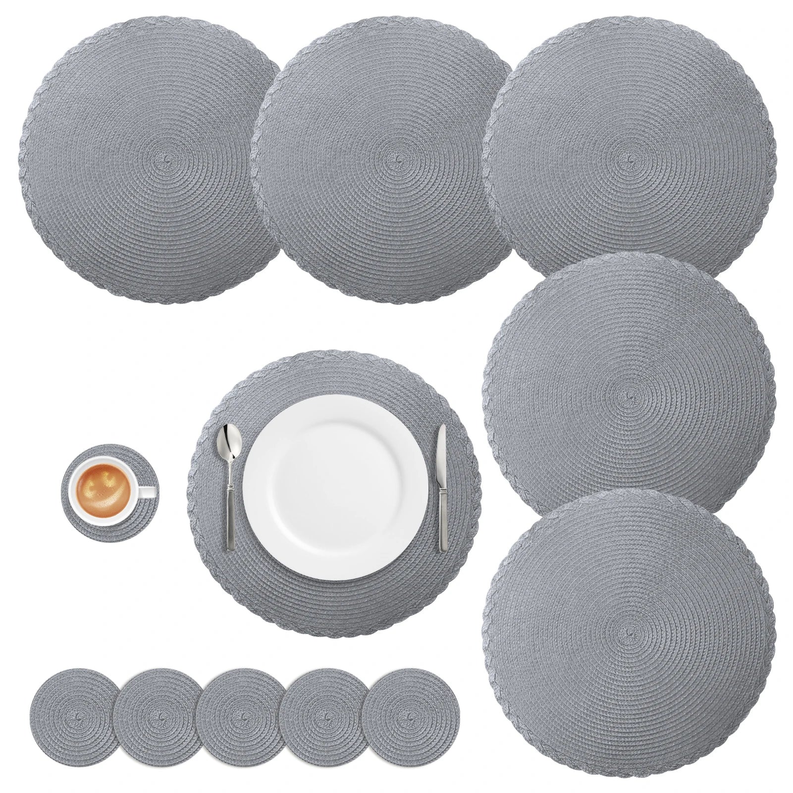 Sets de Table Tressés - 12 Sous-verres Ronds Antidérapants et Résistants à la Chaleur