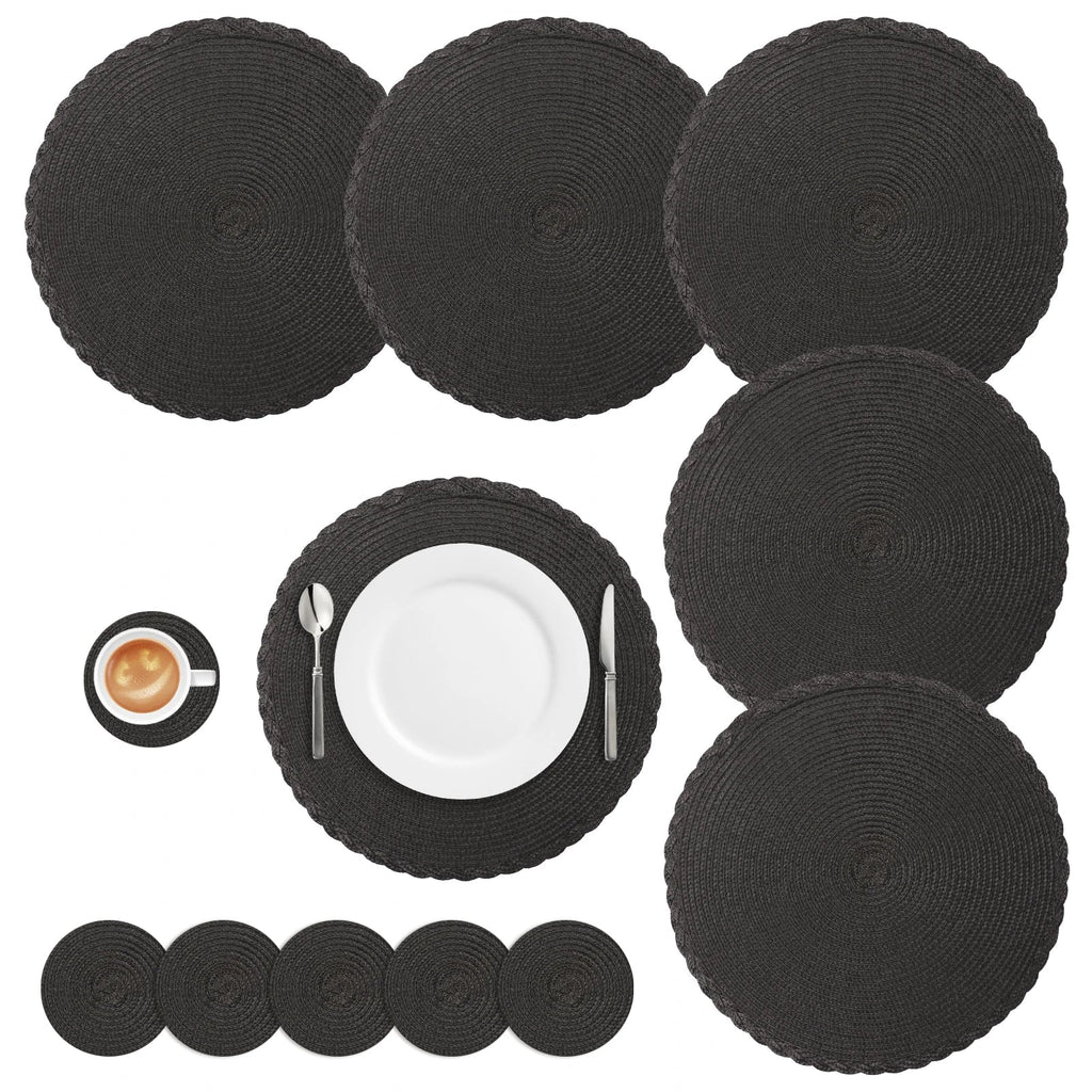 Sets de Table Tressés - 12 Sous-verres Ronds Antidérapants et Résistants à la Chaleur