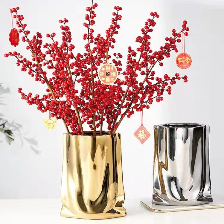 Vase Réfléchissant Argenté - Vase Décoratif en Céramique avec Finition en Électroplaqué