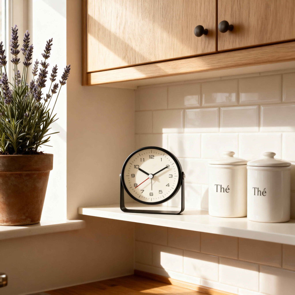 Réveil Analogique Vintage - Horloge à Quartz en Métal Noir avec Fonction Snooze