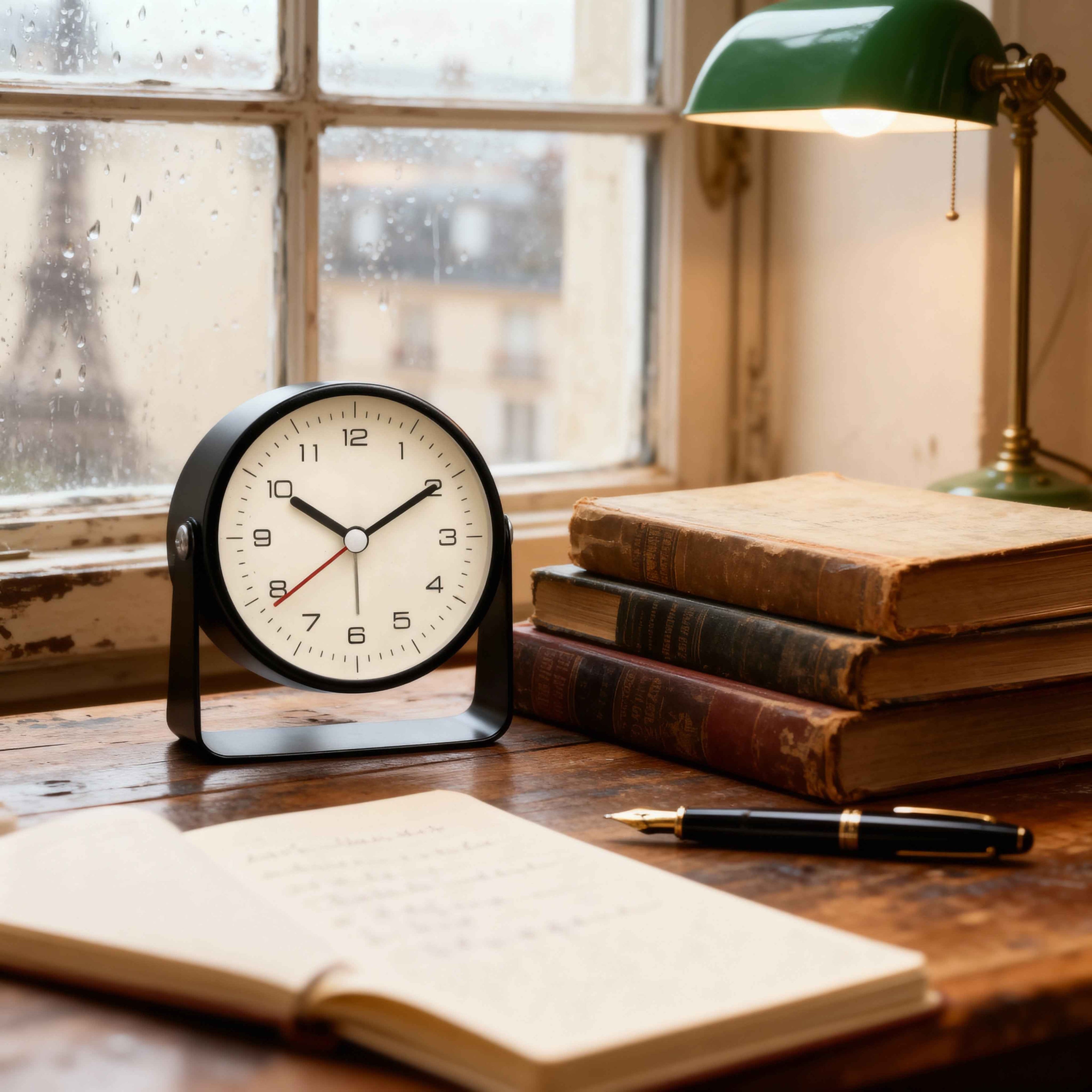 Réveil Analogique Vintage - Horloge à Quartz en Métal Noir avec Fonction Snooze