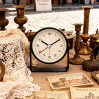 Réveil Analogique Vintage - Horloge à Quartz en Métal Noir avec Fonction Snooze