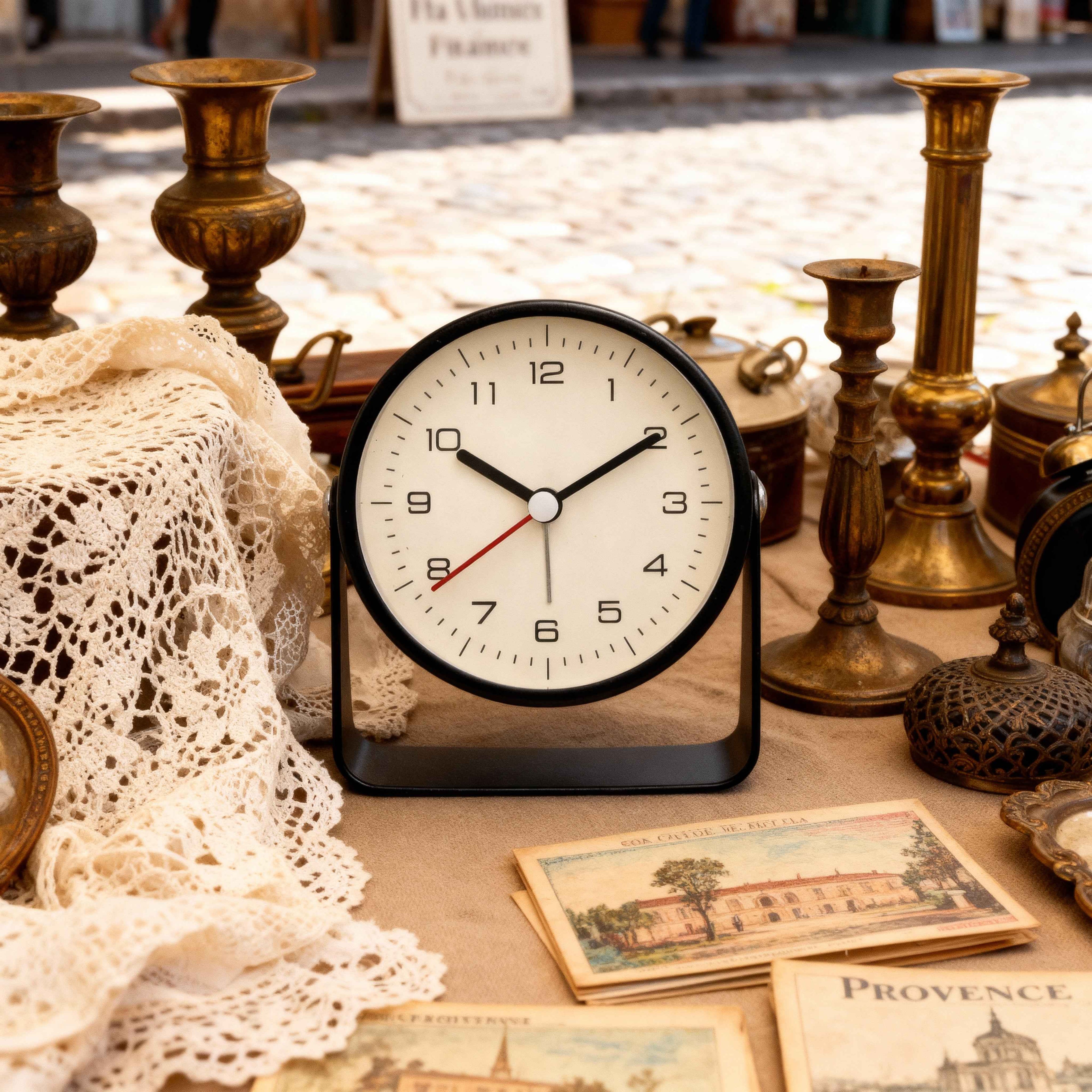 Réveil Analogique Vintage - Horloge à Quartz en Métal Noir avec Fonction Snooze