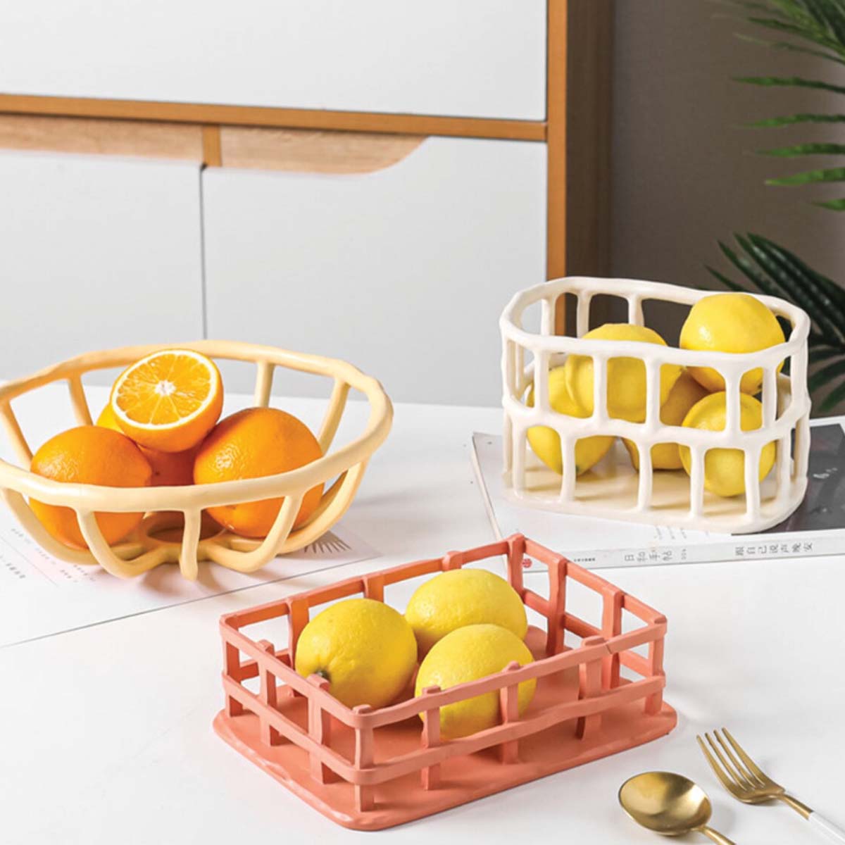 Bol à Fruits Décoratif - Bol de Service en Résine Blanche pour Fruits et Décoration de Table
