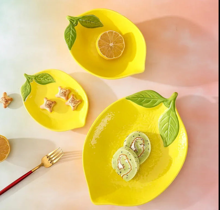 Vaisselle en Céramique à Motif Citron - Pièces de Service Décoratives avec Motif Agrumes