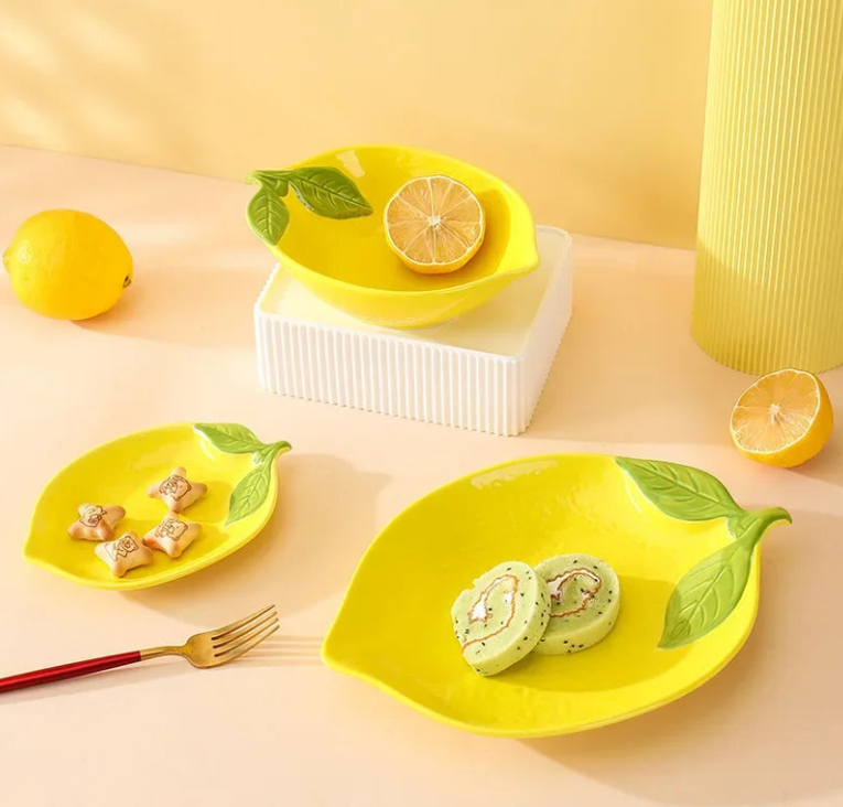 Vaisselle en Céramique à Motif Citron - Pièces de Service Décoratives avec Motif Agrumes