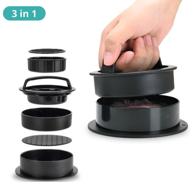 Presse à Burger 3-en-1 - Moule à Galettes pour Burgers de Viande, Légumes et Poisson