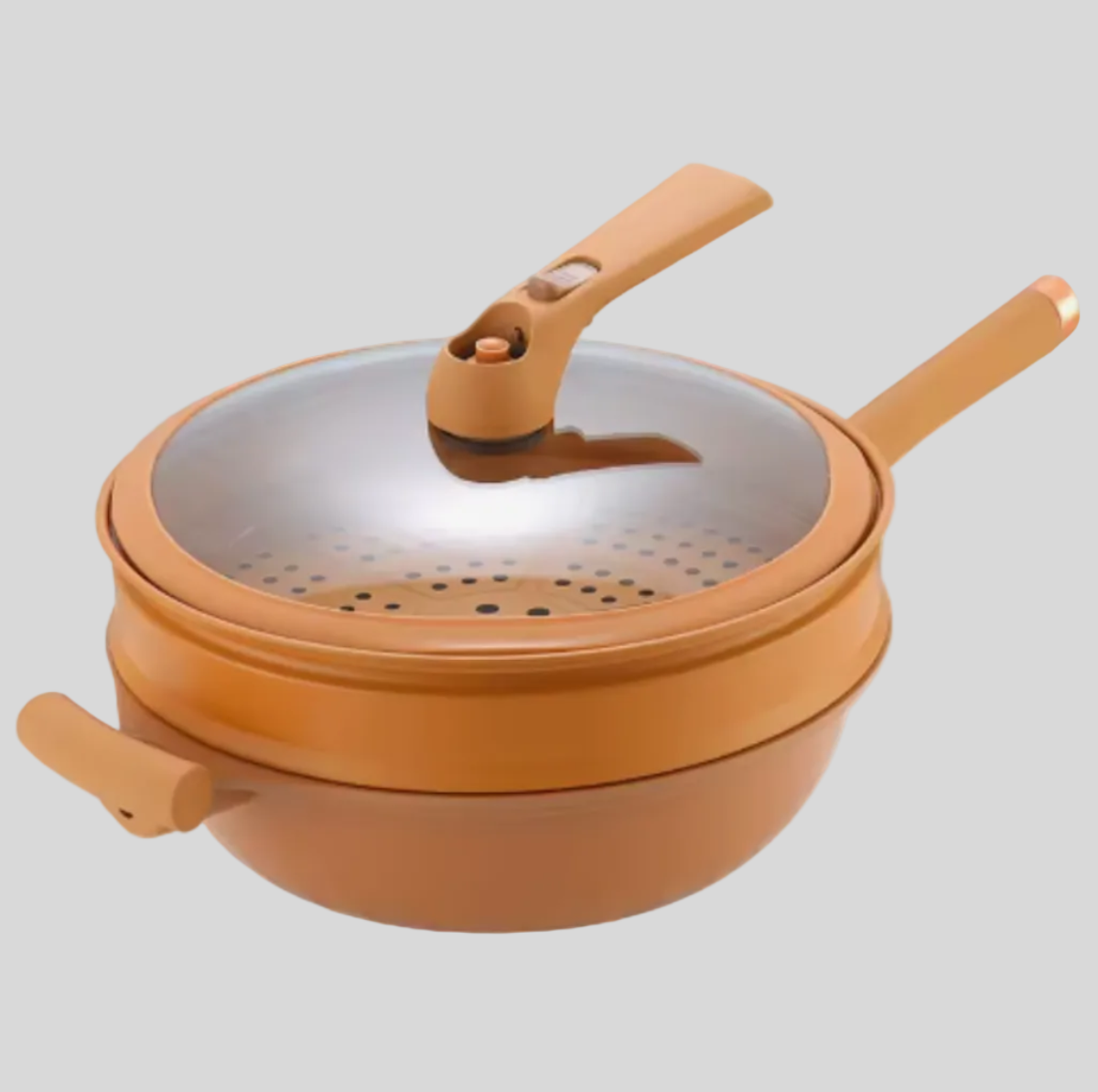 Wok en Alliage d'Aluminium avec Couvercle en Verre - Compatible Induction