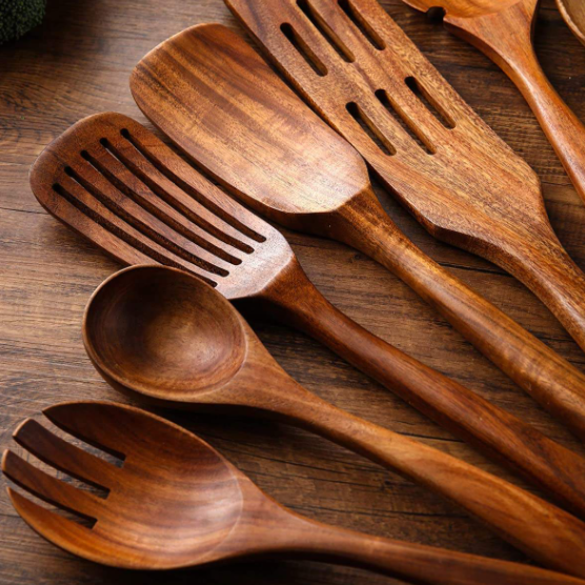 Ensemble d'Ustensiles de Cuisine en Bois - Set de 11 Pièces pour Préparation et Cuisson