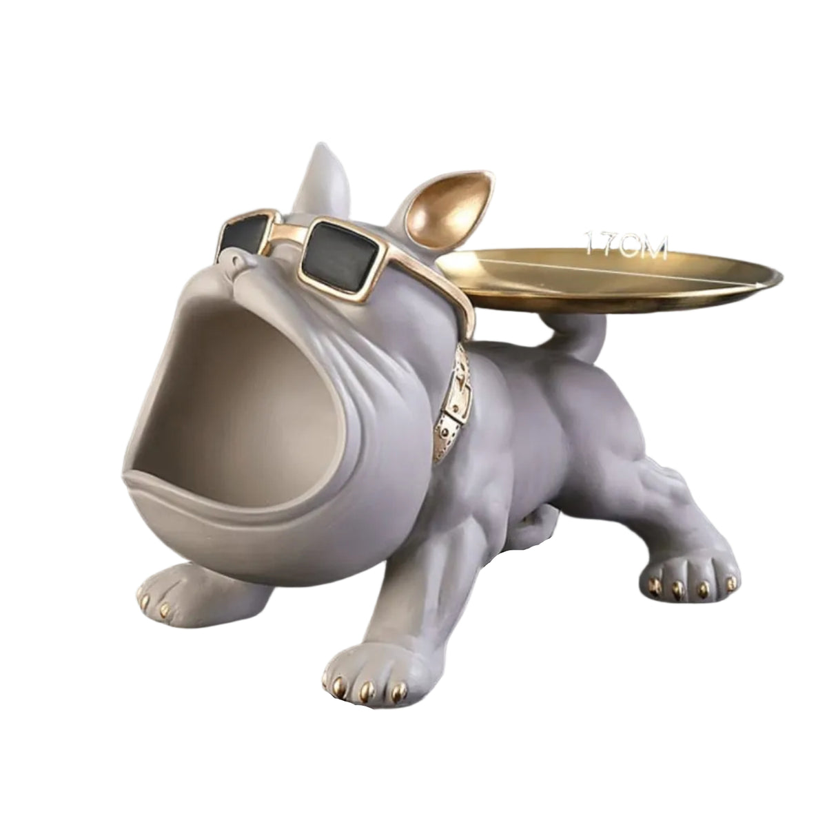 Statue Bouledogue Français Majordome - Figurine Décorative Orange avec Plateau de Rangement