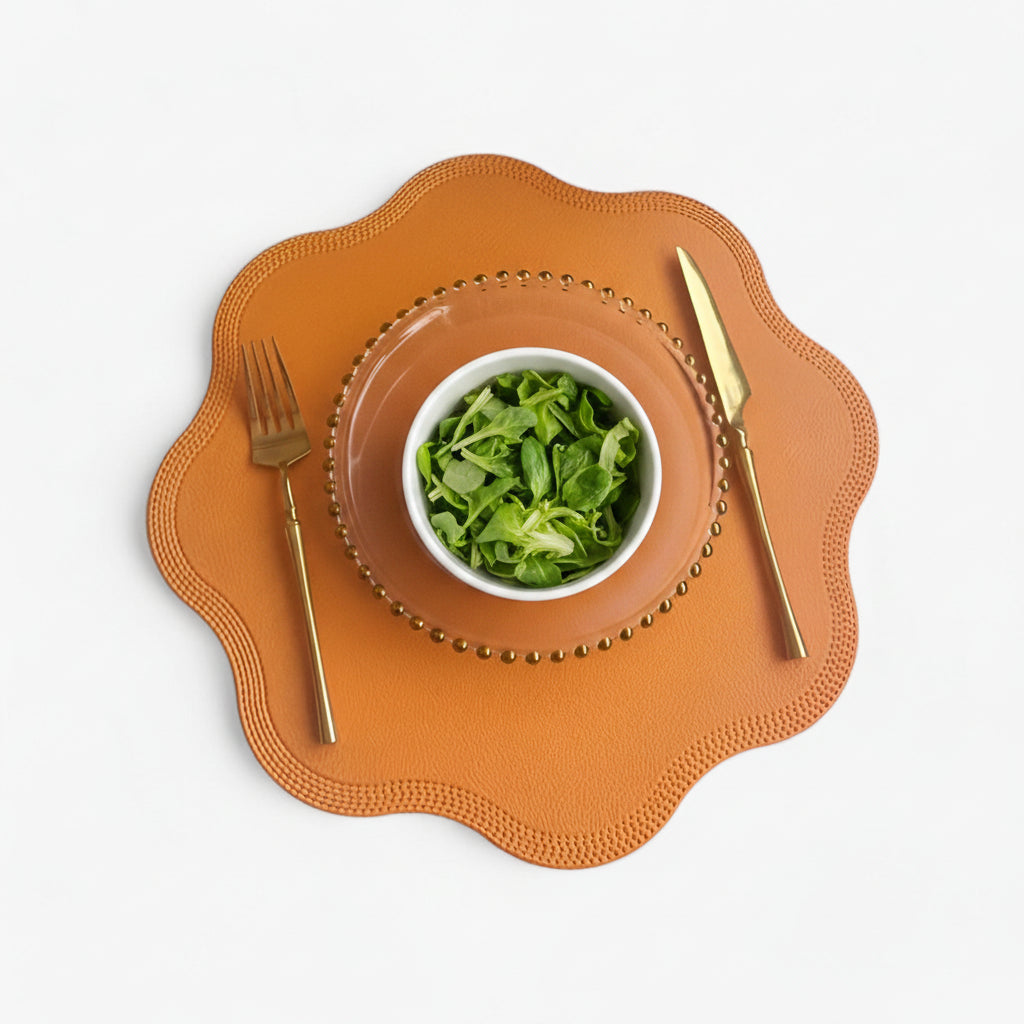 Sets de Table Fleuris - Sets en Simili Cuir avec Motif de Fleurs Jaunes en Relief