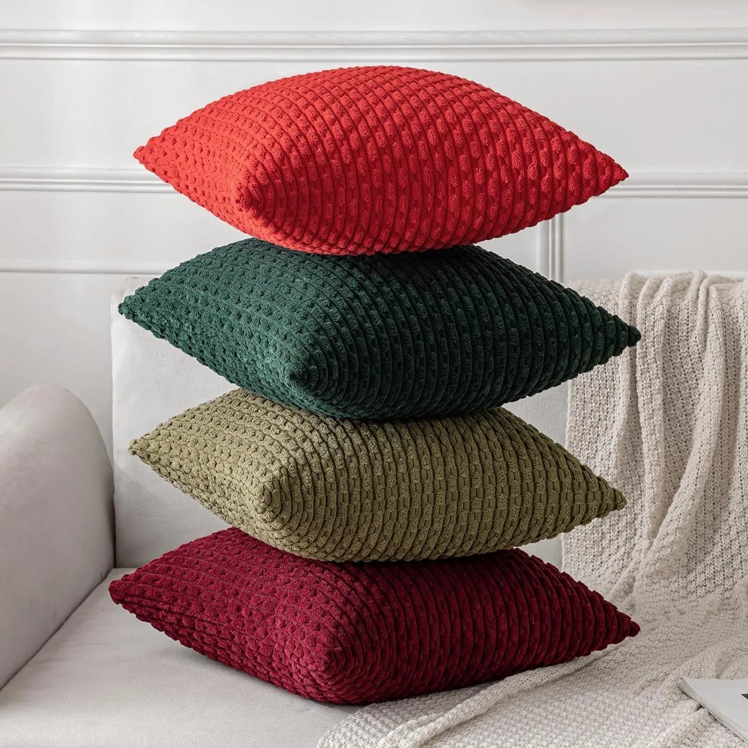 Housse de Coussin en Velours Côtelé - Housse Texturée pour Canapé, Lit et Fauteuil