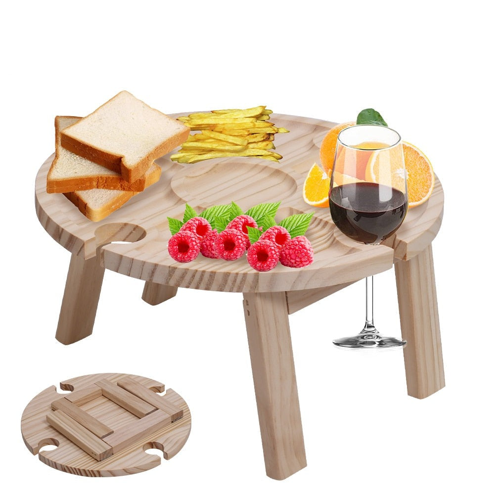 Table de Pique-Nique Portable - Table Pliante en Bois avec Supports pour Verres et Bouteille
