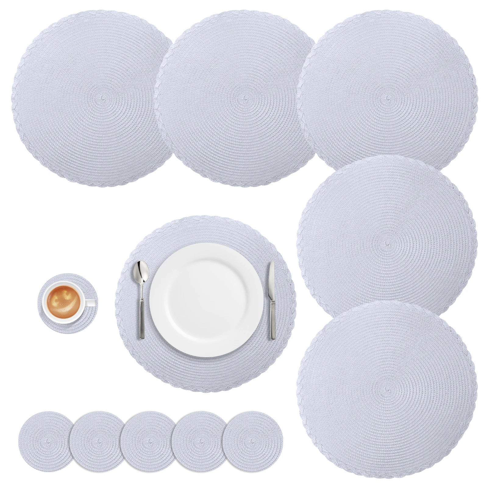 Sets de Table Tressés - 12 Sous-verres Ronds Antidérapants et Résistants à la Chaleur