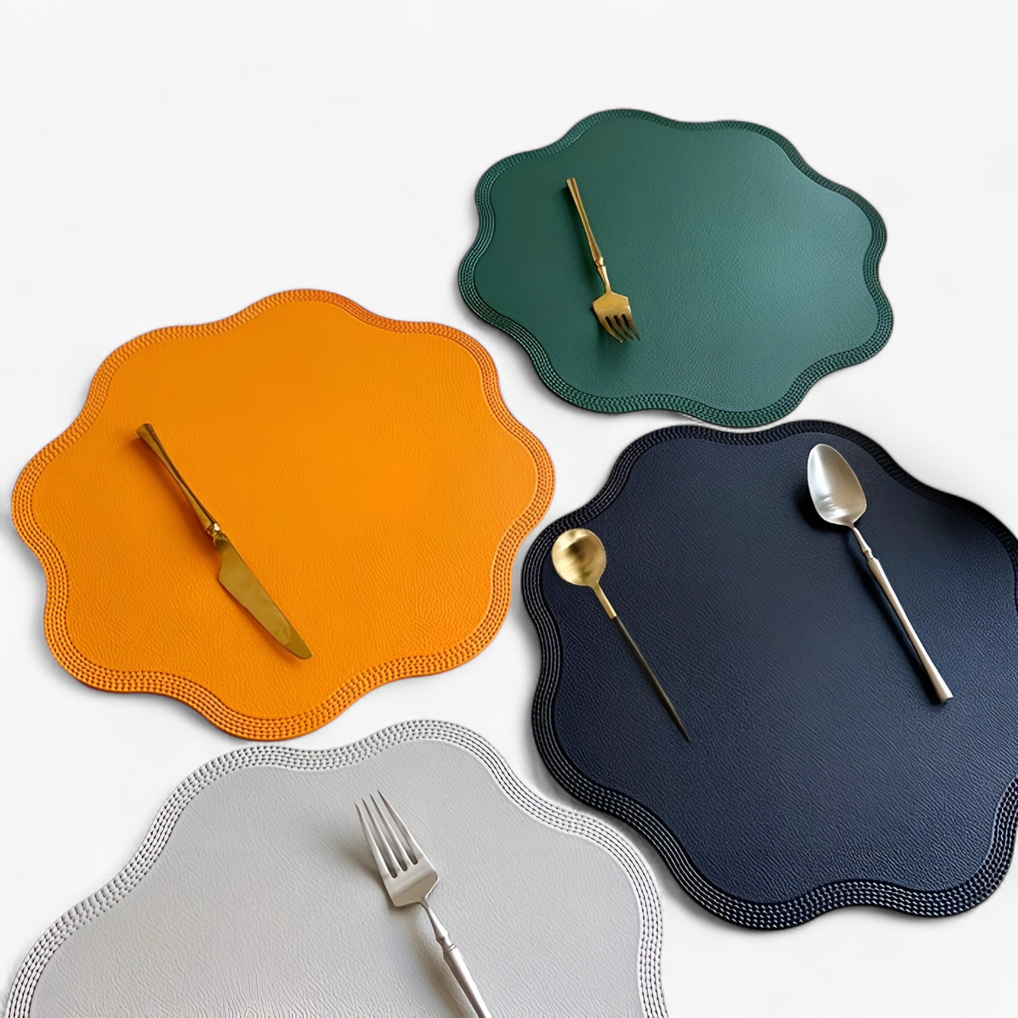 Sets de Table Fleuris - Sets en Simili Cuir avec Motif de Fleurs Jaunes en Relief