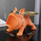 Statue Bouledogue Français Majordome - Figurine Décorative Orange avec Plateau de Rangement