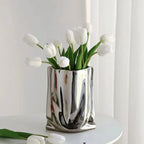 Vase Réfléchissant Argenté - Vase Décoratif en Céramique avec Finition en Électroplaqué