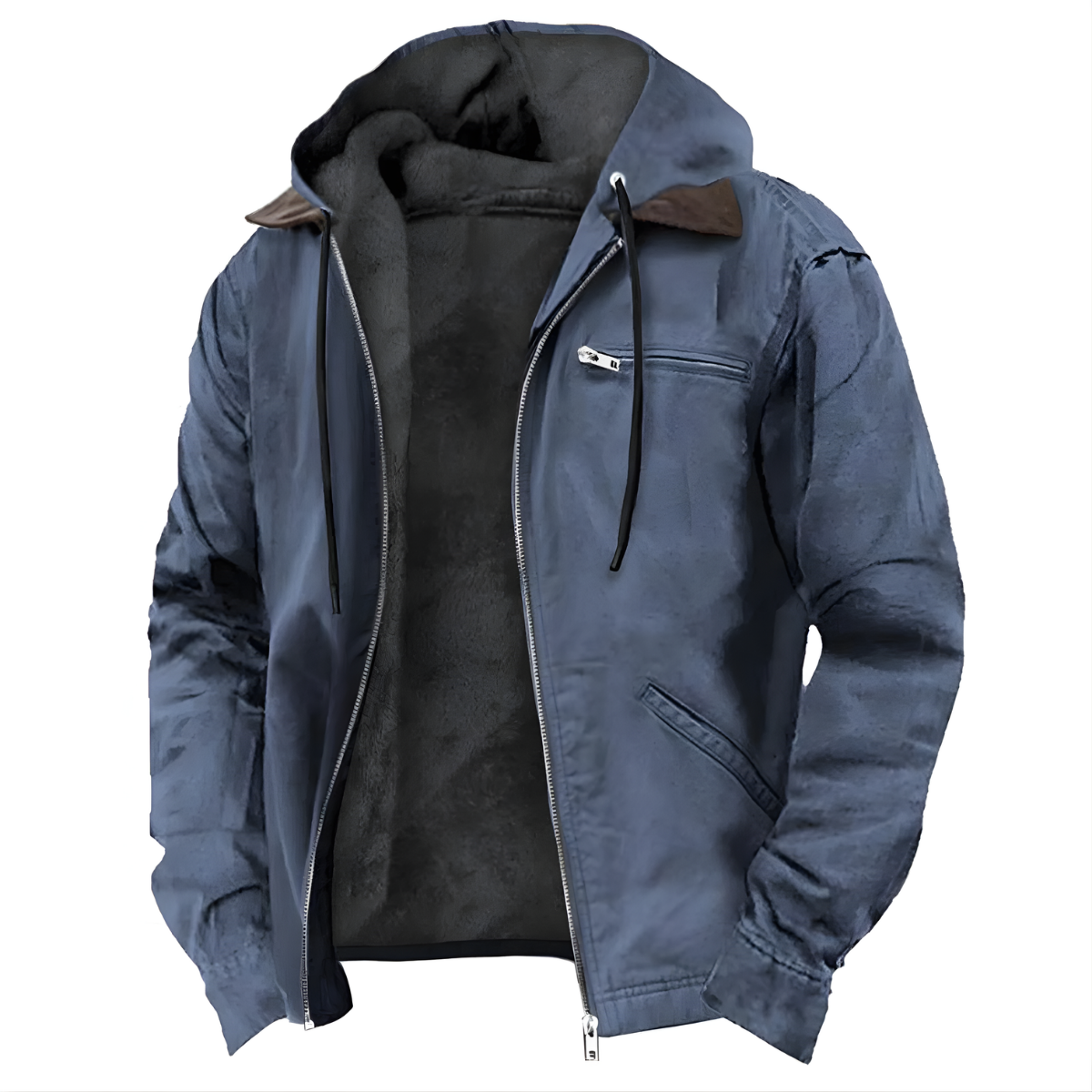 Veste Longue Homme en PU | Construction Polyester & Doublure Coton | Veste à Capuche Zippée pour l'Hiver | Valuna