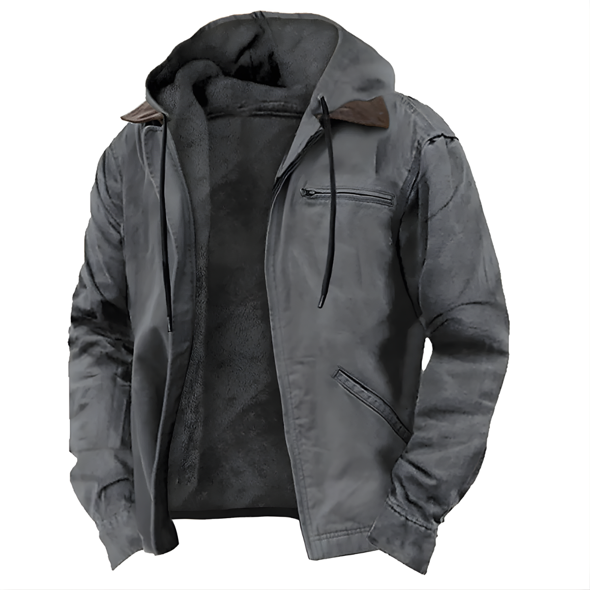 Veste Longue Homme en PU | Construction Polyester & Doublure Coton | Veste à Capuche Zippée pour l'Hiver | Valuna